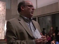 Sam Miller speaks at the opening of Eiko & Koma's exhibition